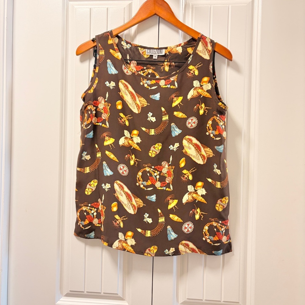 Vintage Collezioni Italy Silk Hawaiian Print Tank – Size M - Picture 1 of 8